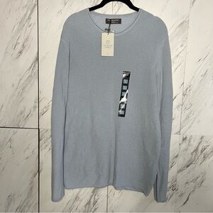 NEW PRIMARK Organic Cotton Sky Blue Knit Rolled Crewneck Sweater SZ L